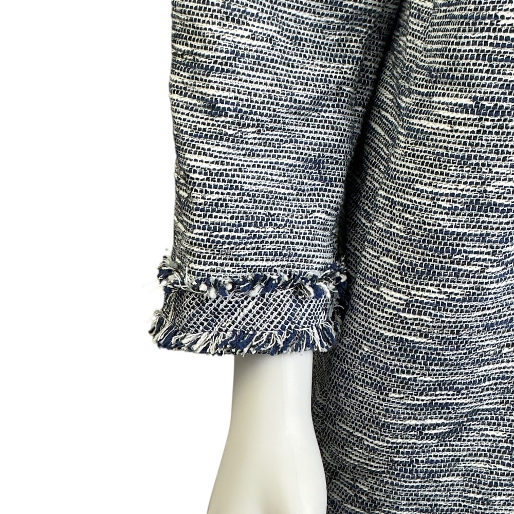 Anne‎ Klein Blue White Tweed Longline Fringed Topper Jacket Size 12 NEW - Picture 9 of 16